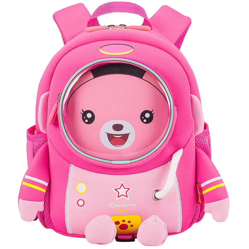 Школьный рюкзак для девочек, с 3d-изображением розового медведя, водонепроницаемый