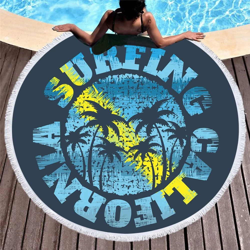 Round Retro Printed Beach Towel 2019 Summer Microfiber Bath Large for Adults 150cm 550g Female Text Yoga Mats |