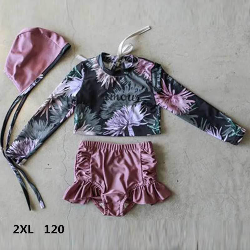 2XL 120 В Корейском стиле для девочек; Модный Купальник с длинным рукавом для защиты от солнца 2 шт. купальный костюм для детей младшего возраста с красивым детские купальные костюмы с завышенной талией YZ19040 - Цвет: 2XL 120