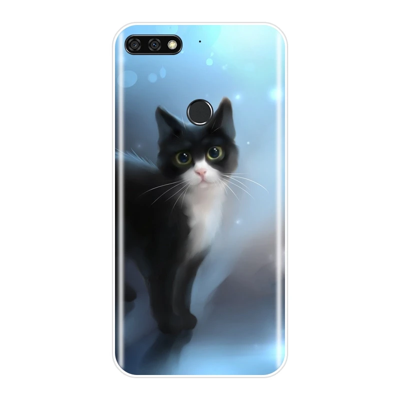 Милый мультяшный чехол с котом для Huawei Honor 7 8 9 10 Lite, Мягкая силиконовая задняя крышка для Huawei Honor 7S 7X 7A 7C Pro 8X MAX, чехол для телефона