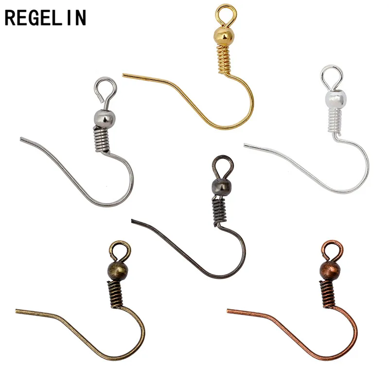 

REGELIN Approx 200pcs/lot Silver Gold Color Ear Hook Wire Clasp With Bead Charms Earring Hooks Wires Fit DIY Ear Jewelry Making