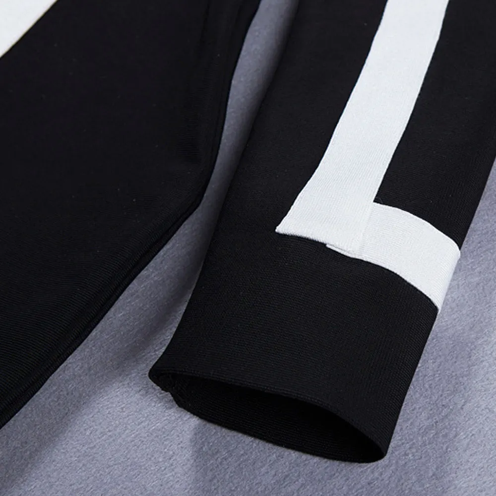 Черный и белый глубокий v образный вырез вискоза осень зима длинный рукав
