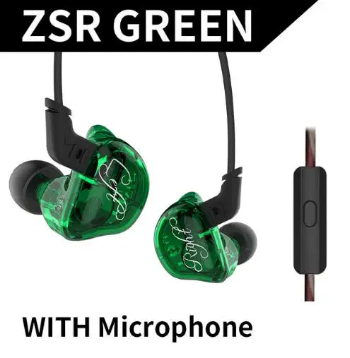 KZZSRGreenwithmic KZ ZST ZSR Арматура двойной драйвер наушники съемный кабель В Ухо Аудио мониторы шумоизоляция HiFi музыка спортивные наушники - Цвет: KZZSRGreenwithmic