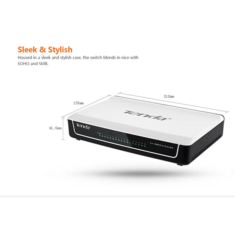 Tenda S16 16-Порты и разъёмы Настольный Ethernet-коммутатор, 10/100 Мбит/с автосогласования RJ45 Порты, auto MDI/MDIX