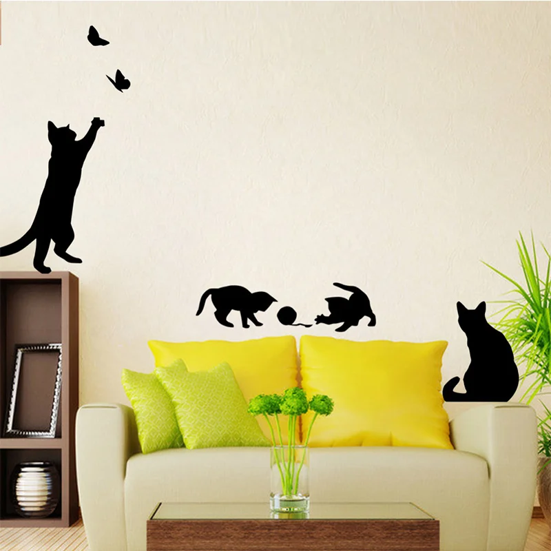 Горячая Распродажа Cat play настенные наклейки в виде бабочки декор для стен