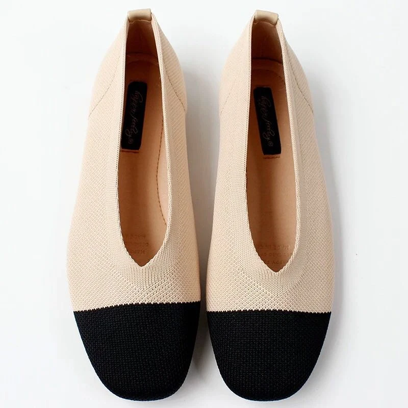 Beige Mixed Bailehou/Новинка года; сезон весна; женские балетки на плоской подошве; дышащие вязаные Мягкие Мокасины с квадратным носком; Разноцветные балетки на плоской подошве с бантом - Цвет: Beige Mixed