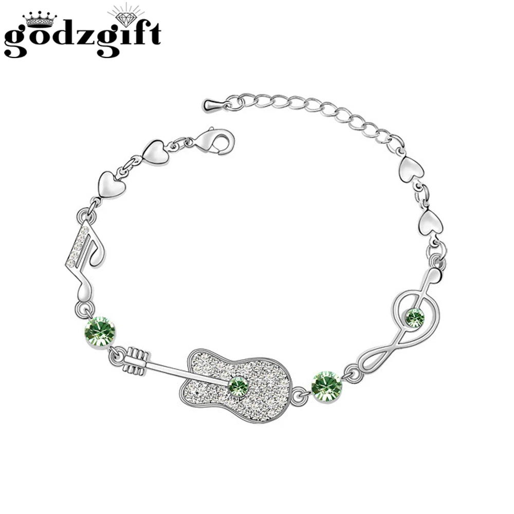 Godzgift женские сладкий гитара с отделкой кристаллами браслеты женщин