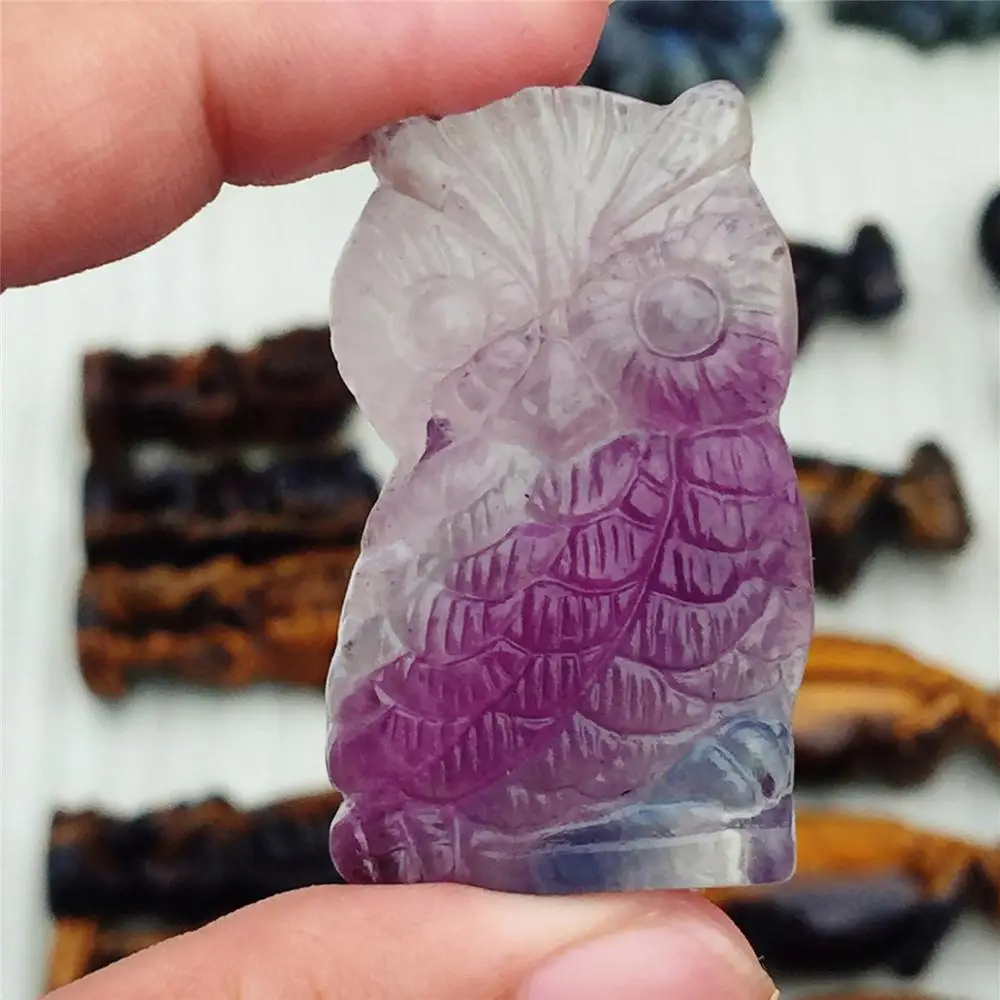 Фигурка Совы AAAA из природного хрусталя цветного флюорита вырезанная единорог