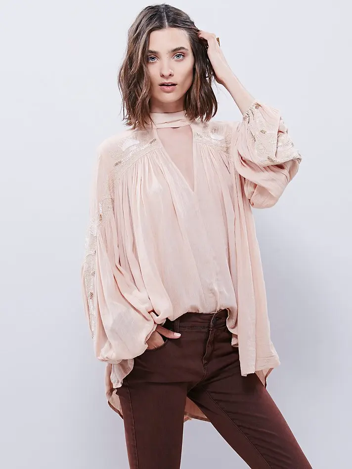 

2021 Bohemian deep V collar women embroidery top shirts boho style fashion long blouses Lantern Sleeve fall Blouse hippie shirts