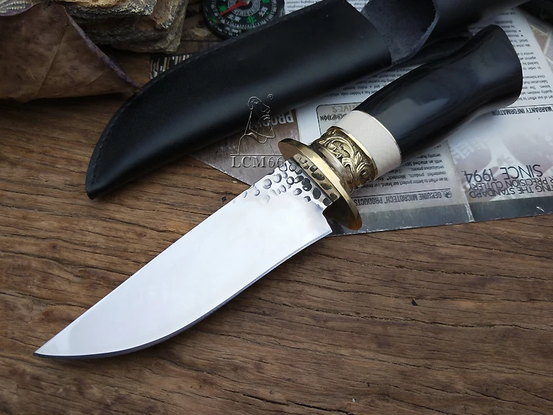 LCM66 ковки Тактический маленький фиксированные ножи, Медь головы+ ручка из плотной древесины выживания Ножи, Походный нож для Выживание. Портативный нож инструмент