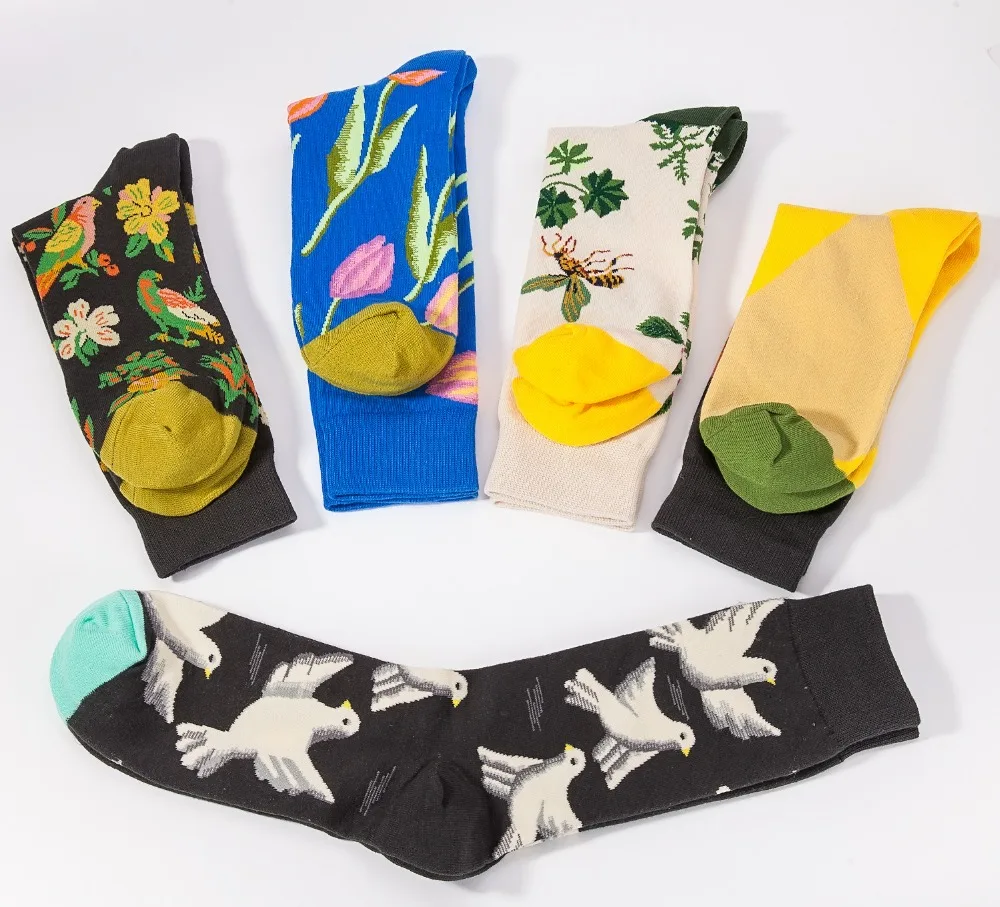 5 стилей мужские носки чесаные хлопковые с рисунками птиц женские новинка