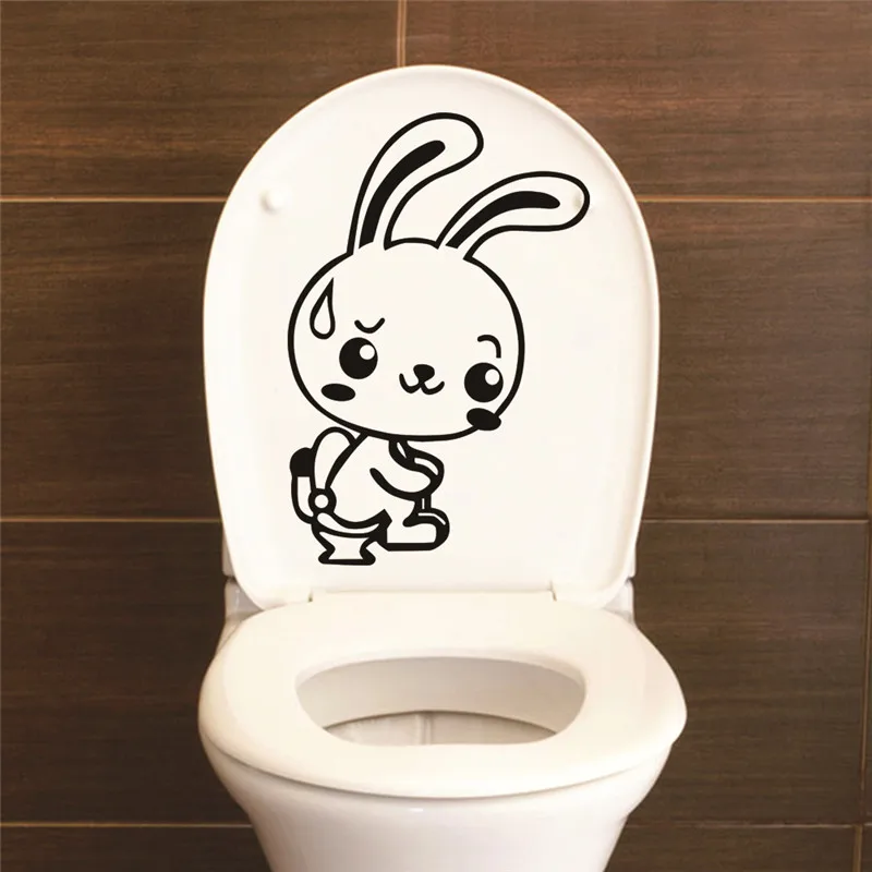 Забавный белый кролик Декор туалета ванной стены стикеры домашний декор diy