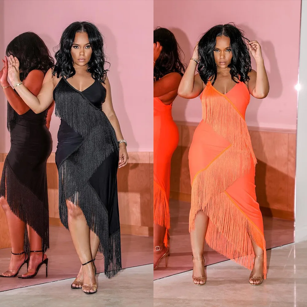 Платье с бахромой облегающее платье v образным вырезом сексуальное женское
