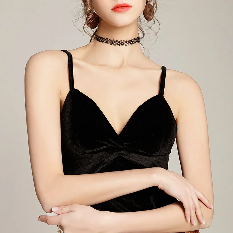 Женский бархатный топ с V-образным вырезом без рукавов | Женская одежда