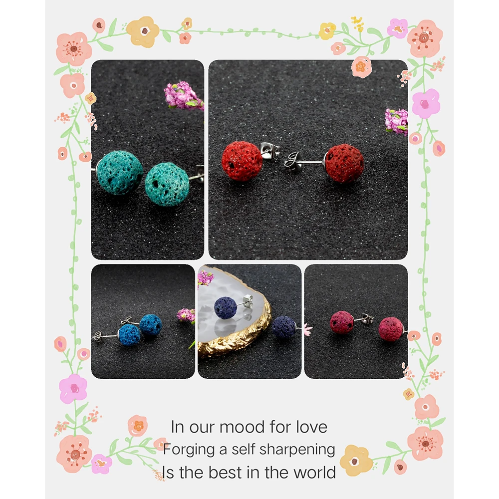Nature Lava Stone Beads Earrings Aromatherapy Earring Stainless Steel Perfume Jewelry Gifts For Women Girls Decoration | Украшения и