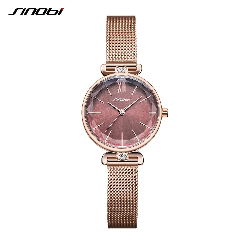 Rosegold Red SINOBI Роскошные женские кварцевые часы 6,5 мм ультра-тонкие водонепроницаемые наручные часы с циферблатом для Montre Femme женские часы-браслет - Цвет: Rosegold Red