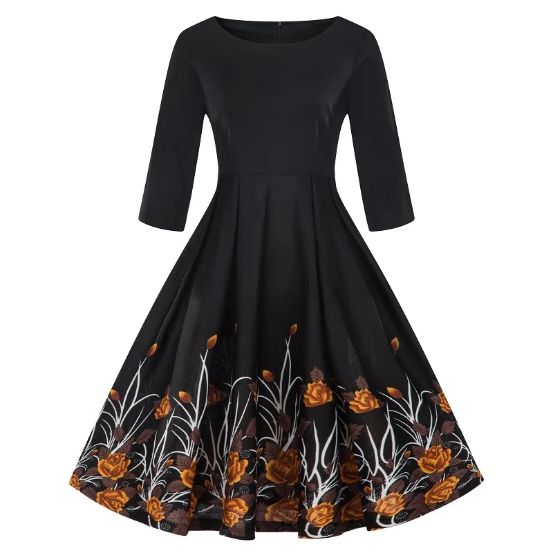 Женское винтажное платье с цветочной вышивкой в стиле ретро весна-осень 2019 |