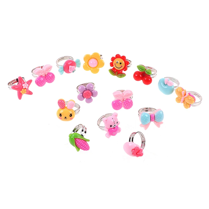 10 шт./лот случайные регулируемые Мультяшные кольца для девочек аксессуары платья