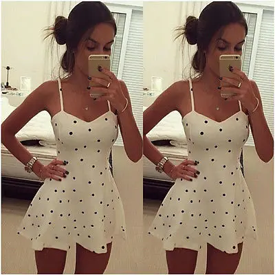 Женское коктейльное мини платье в горошек без рукавов на лето 2015|mini black dress|mini dress