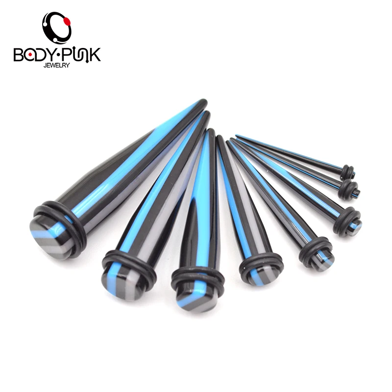 

BODY PUNK 9Pcs Body Piercing Jewelry Blue Grey Stripe Acrylic Bulk Lot Tapers Stretcher Ear Expander Kit Ear Gauges 2.5mm-12.7mm