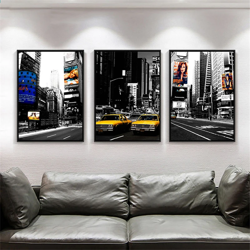 HAOCHU Нью-Йорк уличный пейзаж здание такси холст фотография для гостиной Декор без
