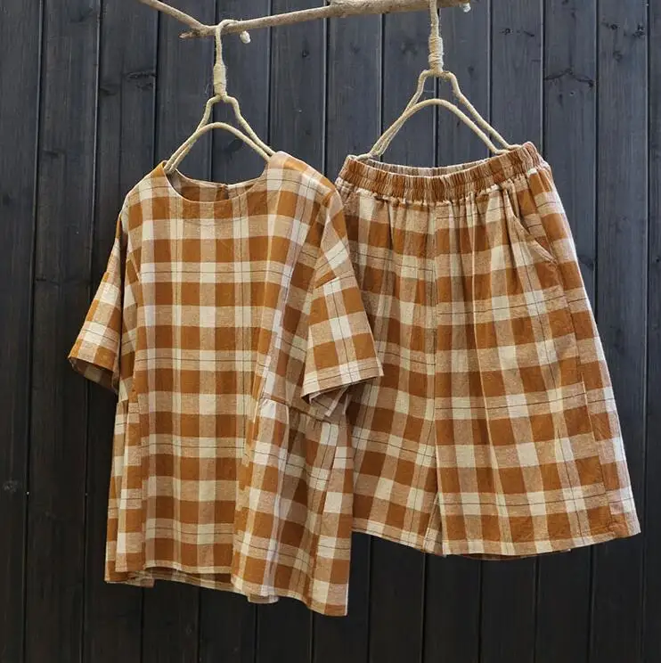 Для женщин из хлопка и льна футболка 2019 новые летние тонкий плед с круглым