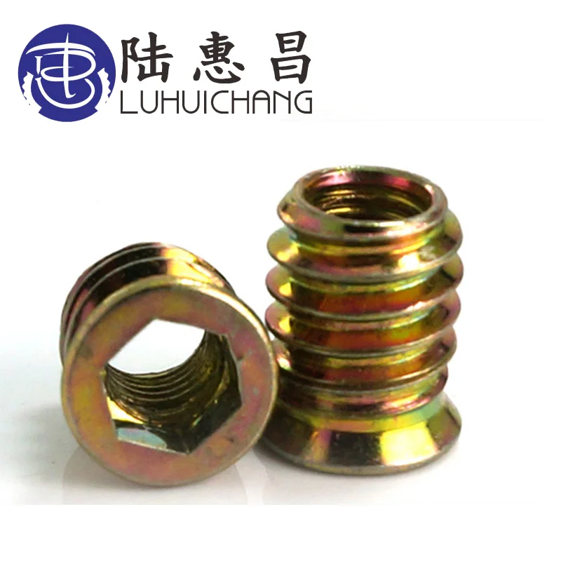 LuChang M6 M8 M10 20 шт./лот внутренняя гайка из углеродистой стали с шестигранной головкой с резьбой и наружными зубьями Встроенная Шестигранная гайка для деревянной мебели