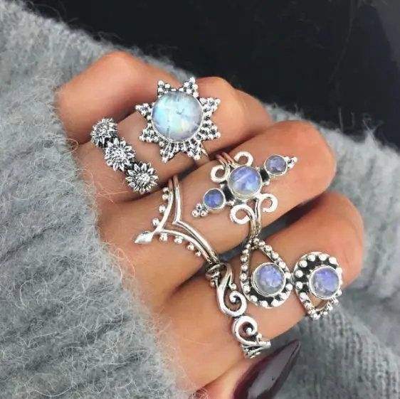 TianBo 6 шт./компл. винтажные большие опаловые камни OM цветочные кольца для женщин в