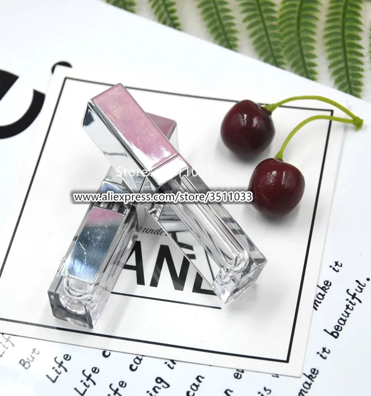 3 мл квадратный прозрачный блеск для губ трубка с зеркальной серебряной крышкой