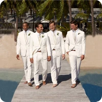beach linen ivory mens suits wedding suits for man bridegroom groomsmen wear casual tuxedo 2piece prom terno blazer masculino