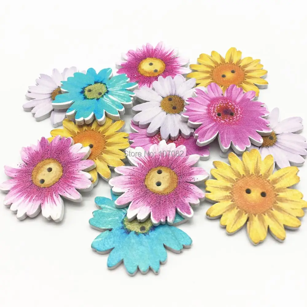 100 шт. деревянные пуговицы 2 отверстия Цветочная пуговица в виде маргаритки