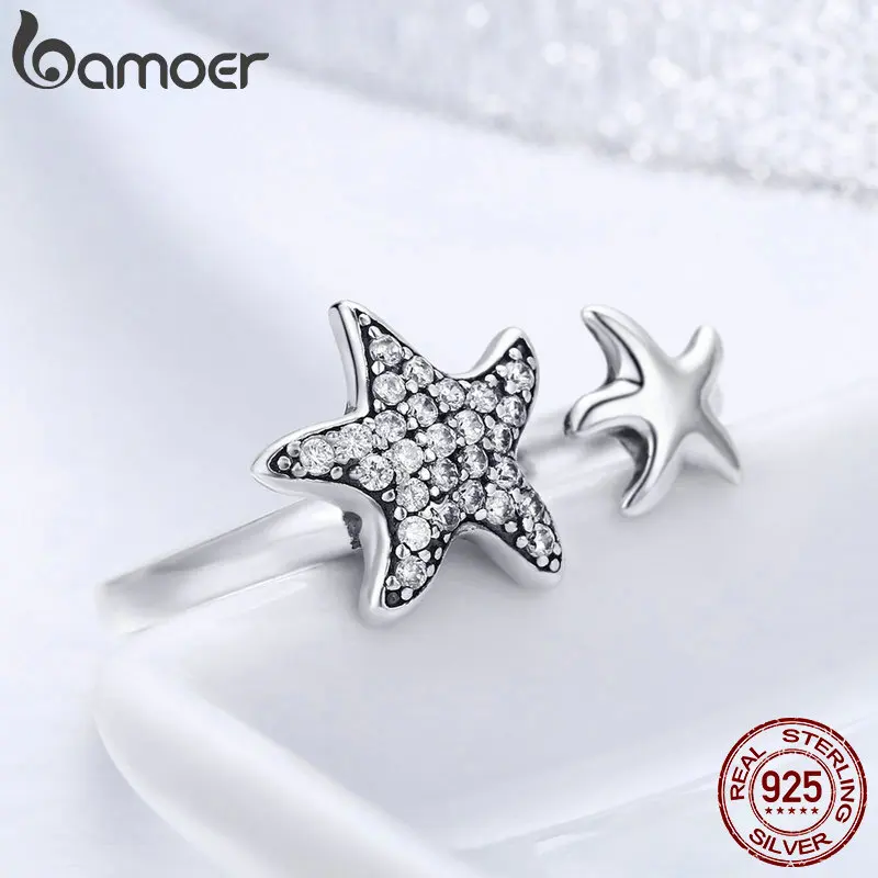 BAMOER, 925 пробы, серебряные, модные, Звездные, сверкающие, Кристальные, CZ, кольца на палец для женщин, свадебные, Обручальные, ювелирные изделия, подарок SCR376