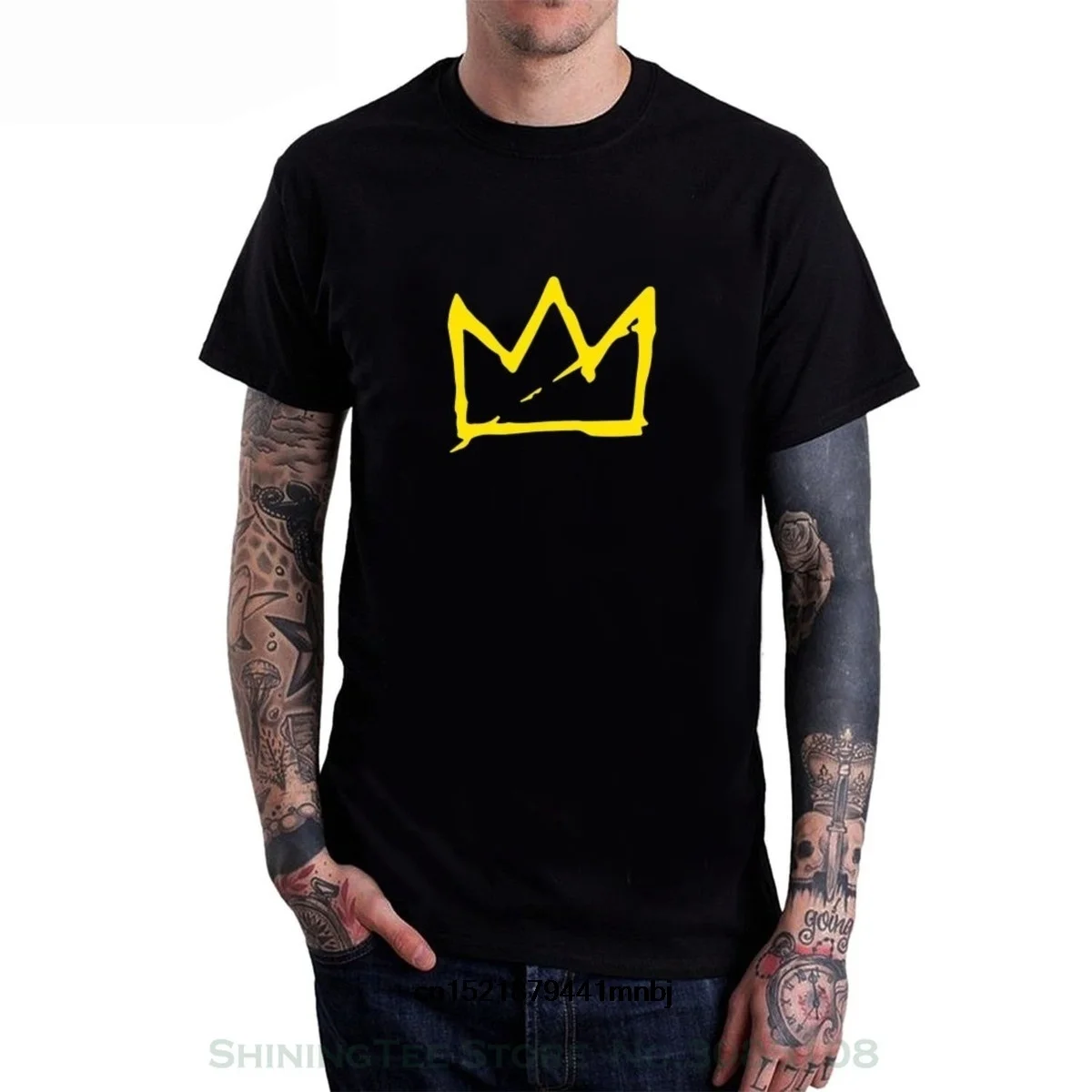 Мужская модная футболка Новинка крутые Топы с коротким рукавом Футболка Basquiat Crown