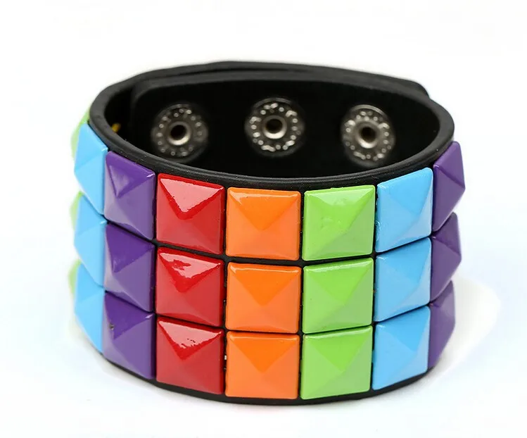 Браслет на запястье мужской из синтетической кожи широкая цветная металлическая