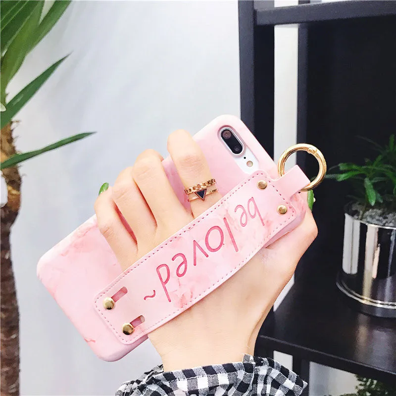 Жесткий чехол из искусственной кожи для iphone 8 8plus розовый телефона с ремешком на
