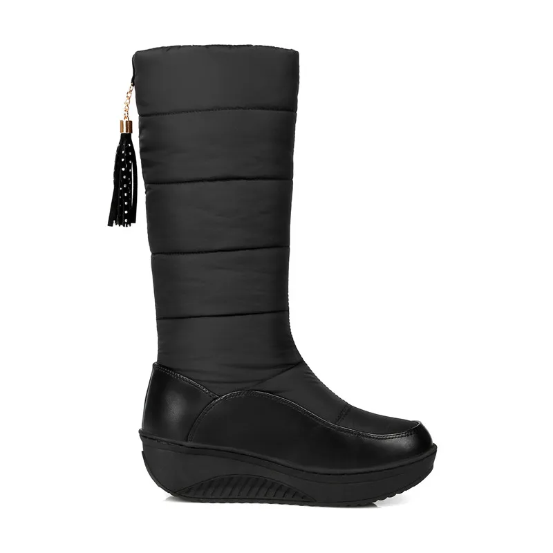 MEMUNIA/женские зимние ботинки теплые однотонные на танкетке и платформе Размеры 35 44