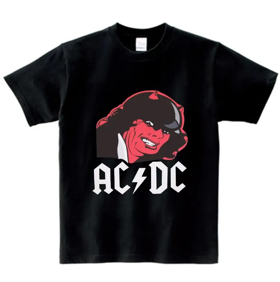 black childreT-shirt Футболка с принтом «Группа AC/DC Rock» для мальчиков и девочек, короткая футболка с круглым вырезом, топы с принтом «тяжелый металл», Детская футболка, От 3 до 8 лет NN - Цвет: black childreT-shirt