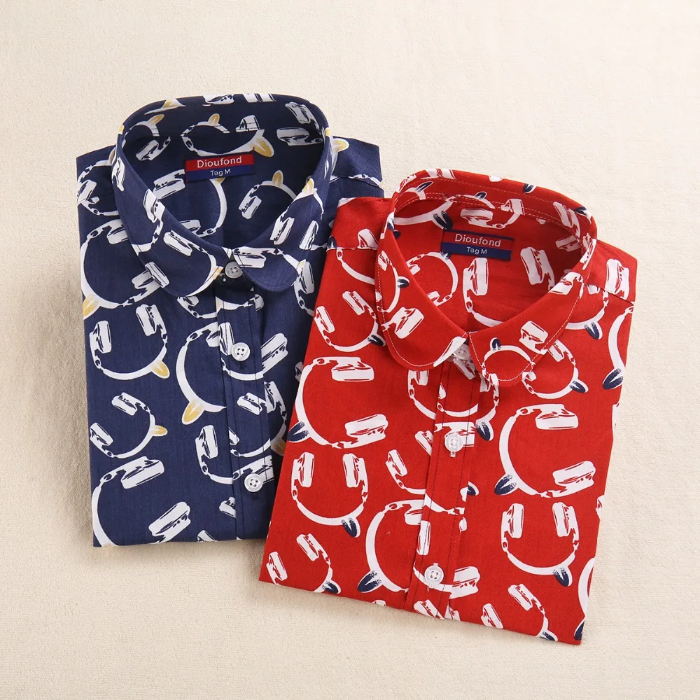 Женская блузка с принтом Dioufond Повседневная рубашка длинным рукавом и