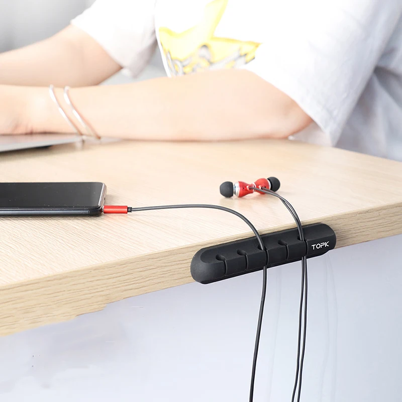 TOPK Кабельный органайзер силиконовый usb-кабель намотки гибкий кабель управления кабель с зажимами держатель для мыши наушники