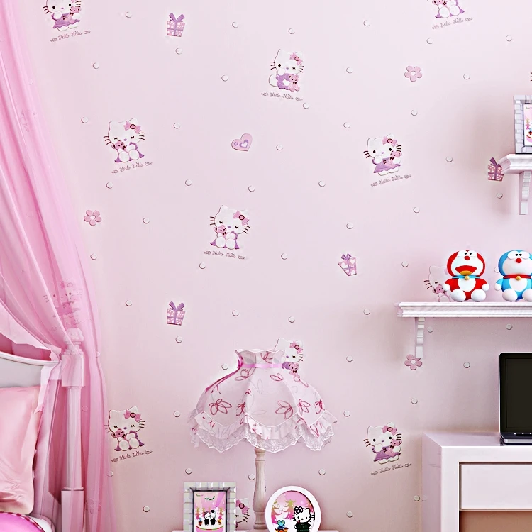 Мультфильм 3D hello kitty бежевый синий розовый желтый детская спальня гостиная домашний декор обои рулон
