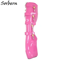 sorbern peach shiny knee high ballet wedge boot with heels lockable keys plus size boots women wide calf fit shoes females