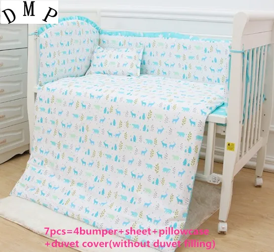

6/7pcs Baby bedding sets cotton baby bedclothes kit berço Cartoon crib bedding protetor de berco,120*60/120*70cm