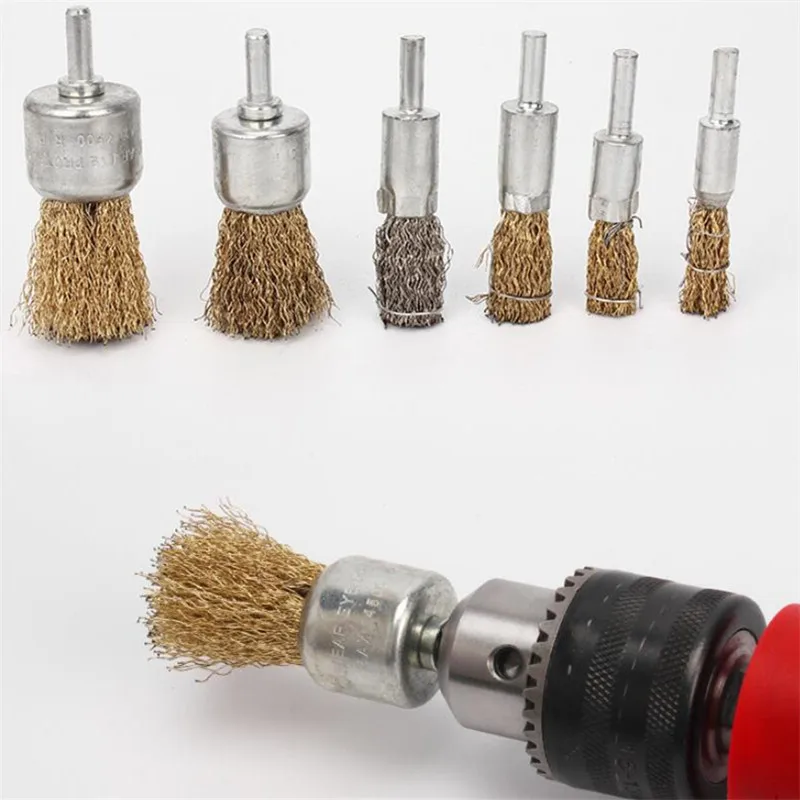 

6mm Universal Crimped Brass Coated Steel Wire Brush Head for Drill Grinder Hand Tools Accessories