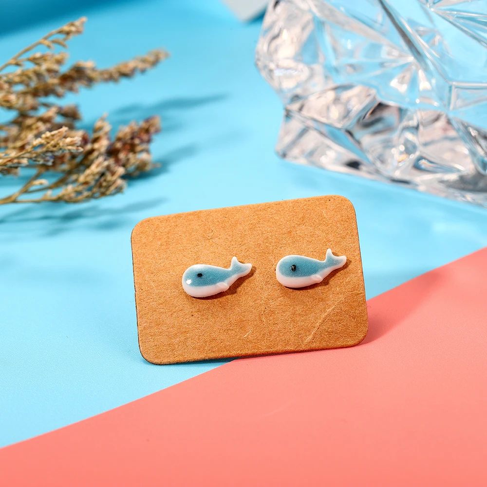 METOO милые Мультяшные синие серьги в виде Кита серьги-гвоздики из керамики для