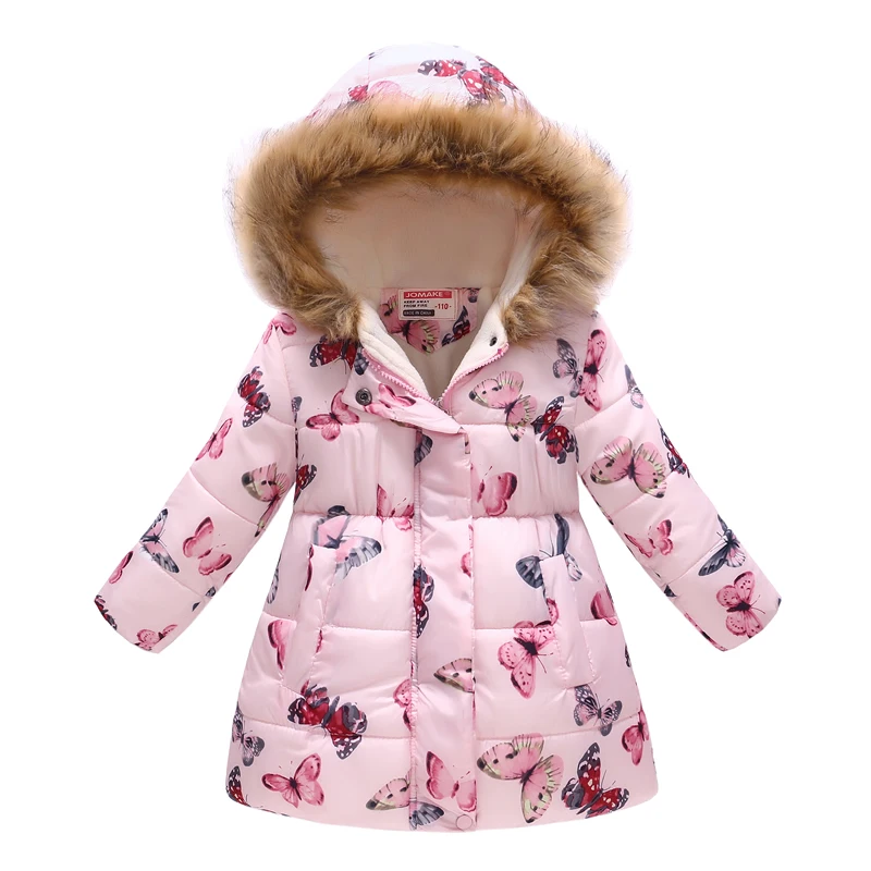 Winter Jackets for Girls Kids Fashion Cute Printed Parka Coats Thick Fleece Warm Children Fur Hooded | Детская одежда и обувь