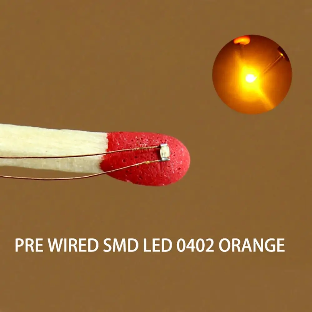 0402 SMD светодиодный, модель Train HO N OO Scale, предварительно припаянный micro litz, проводной светодиодный кабель C0402, 20 шт., 7 различных цветов - Цвет: Orange