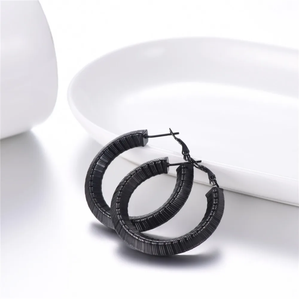 U7 Simple Earrings Round Circle 25mm / 40mm Three Color Trendy Design New Hoop Female Earring Jewelry Party Gift For Women E1014