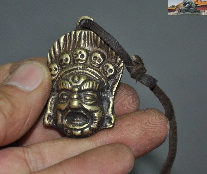 2 &quotстаринный тибетский буддизм Бронзовая позолота макала Будда голова