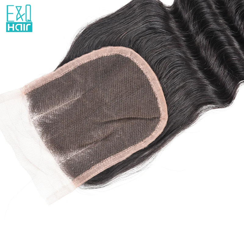 Brazilian Loose Deep Wave Closure 4*4 Remy Human Hair Lace Free Middle Three Part Closures by EQ | Шиньоны и парики