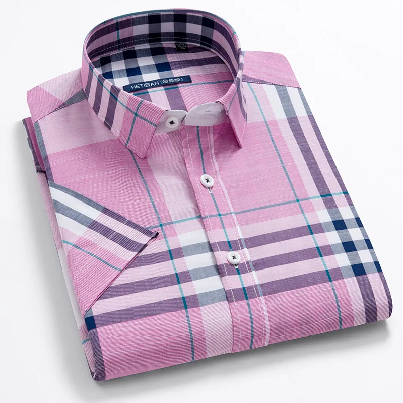 Мужская Повседневная рубашка в клетку хлопковая деловая с коротким рукавом